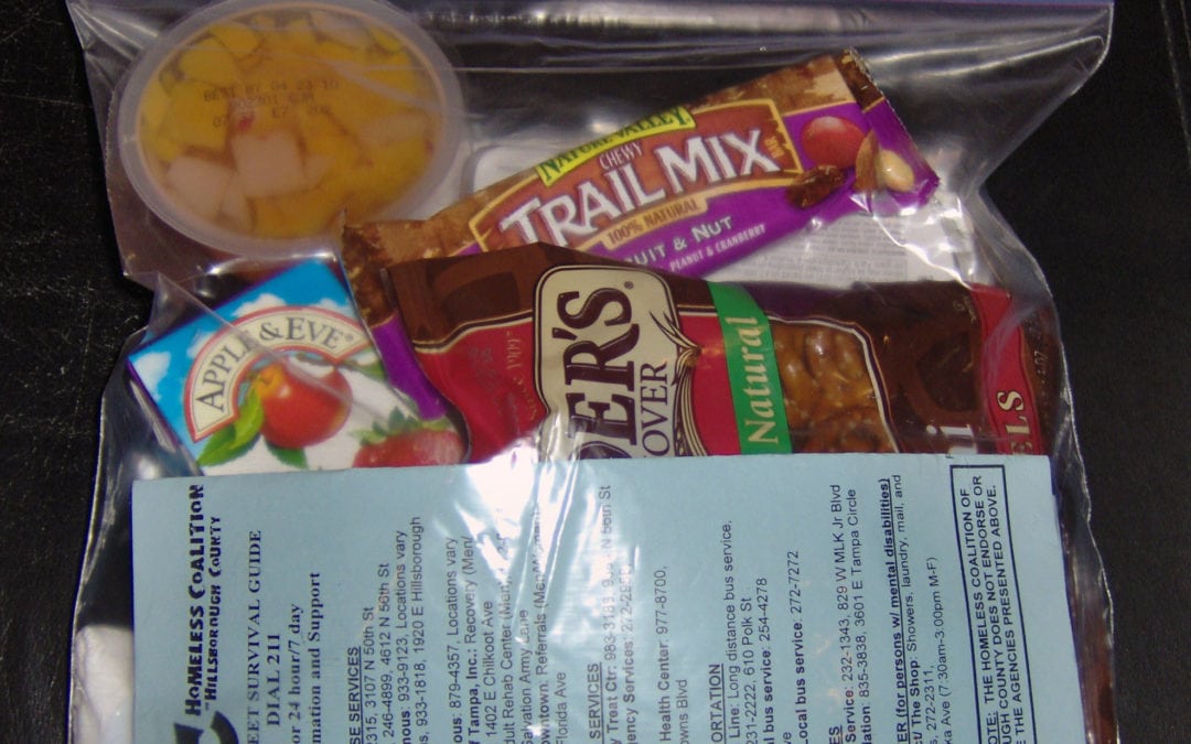 Sample Manna Bag, given to those experiencing homelessness